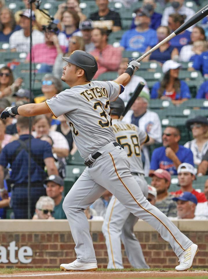 　１回、６号ソロを放つパイレーツ・筒香＝シカゴ（ＵＳＡトゥデー・ロイター＝共同）