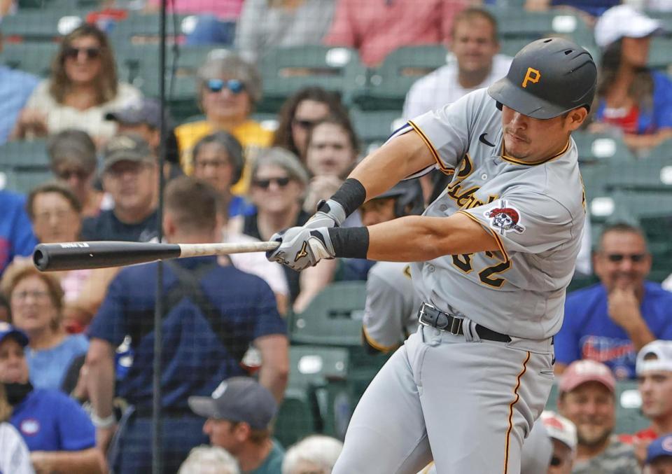 　１回、６号ソロを放つパイレーツ・筒香＝シカゴ（ＵＳＡトゥデー・ロイター＝共同）