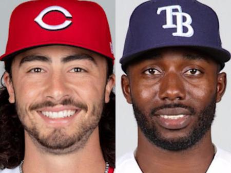 新人王のレッズ・ジョナサン・インディア（左）とレイズ・ランディ・アロザレーナ