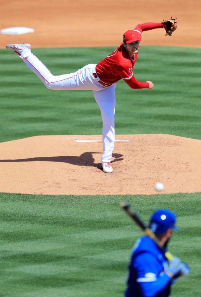 　ロイヤルズ戦に先発でオープン戦初登板した大谷（共同）