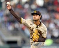 　ジャイアンツ戦に先発し、２回途中９失点だったパドレスのダルビッシュ＝サンフランシスコ（ＡＰ＝共同）