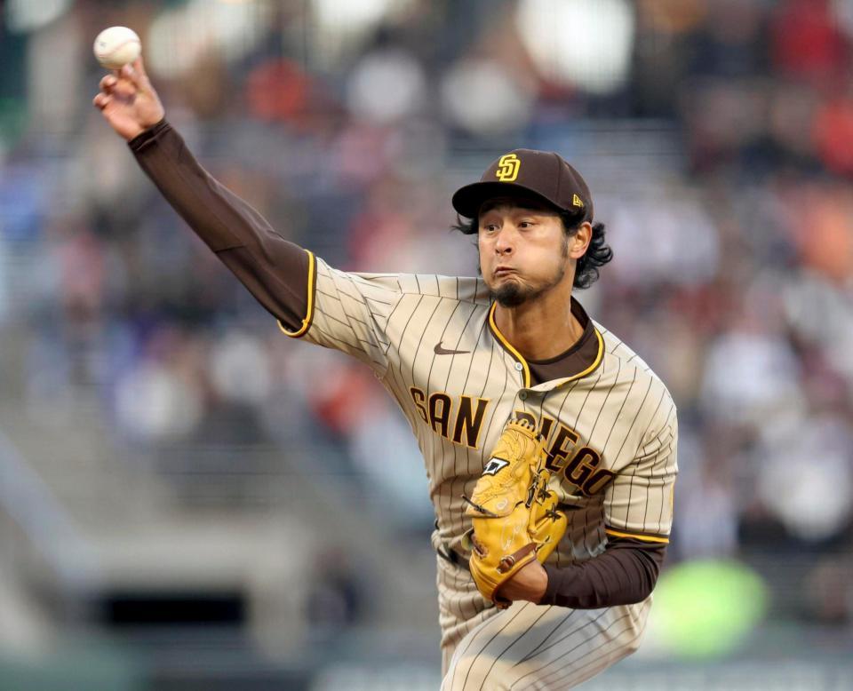 　ジャイアンツ戦に先発し、２回途中９失点だったパドレスのダルビッシュ＝サンフランシスコ（ＡＰ＝共同）