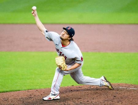 　オリオールズ戦の５回途中に登板したレッドソックス・沢村＝ボルティモア（ＡＰ＝共同）