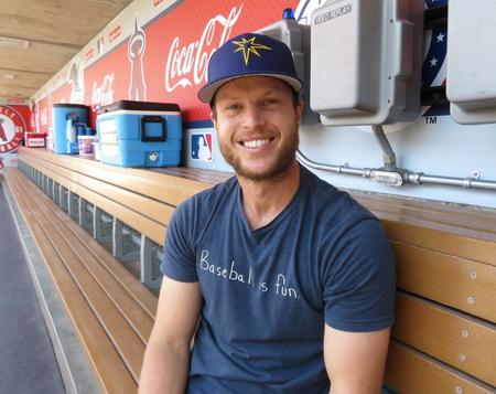 　試合中に大谷に声を掛けられて感激したフィリップス（撮影・小林信行）