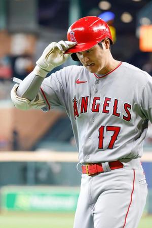 　アストロズ戦の３回、一ゴロに倒れたエンゼルス・大谷。４打数無安打だった＝ヒューストン（共同）