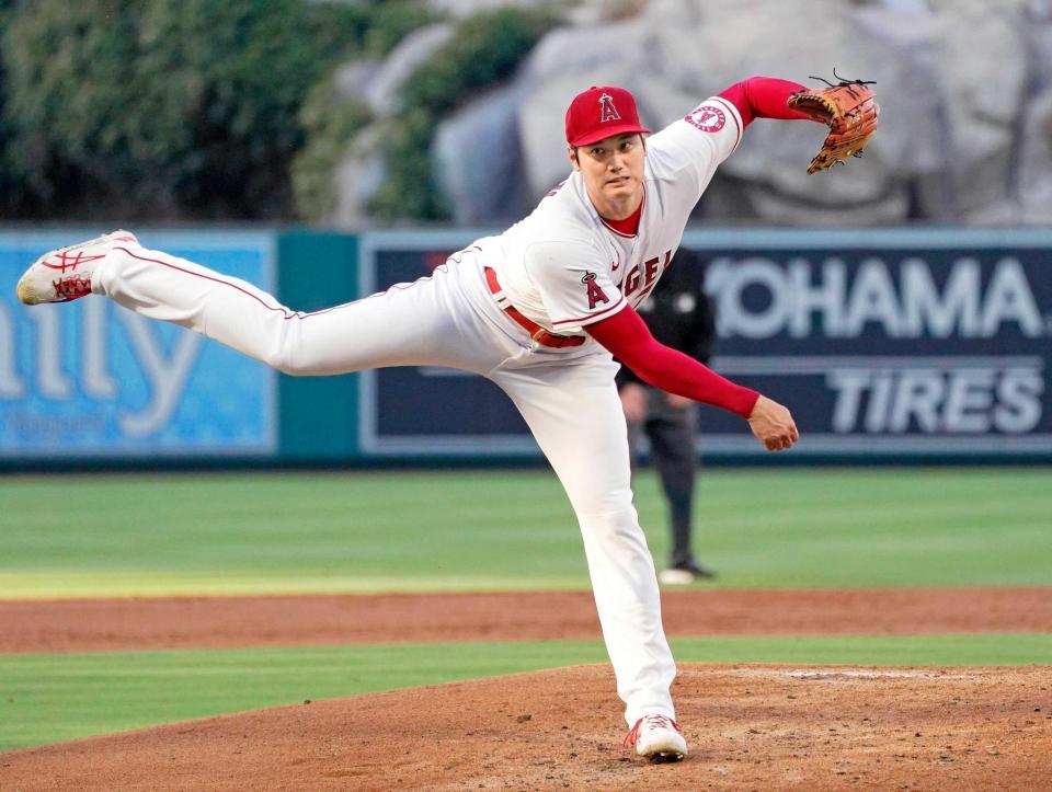 　アストロズ戦に先発登板し９勝目を挙げた大谷（ＡＰ＝共同）