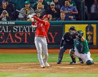 　４回、空振り三振に倒れる大谷