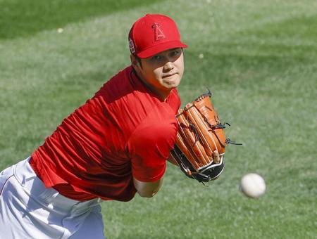 　２年連続で開幕投手を務めるエンゼルスの大谷＝アナハイム（共同）