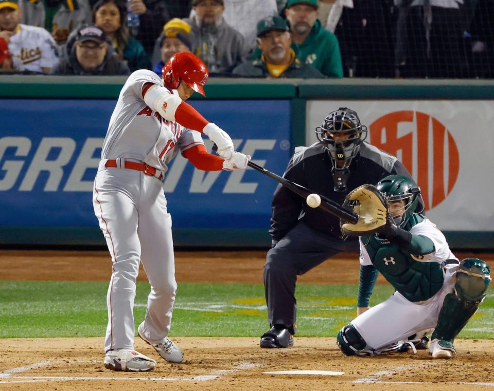 大谷翔平が今季初安打は時速180キロの高速打球！アスレチックスとの