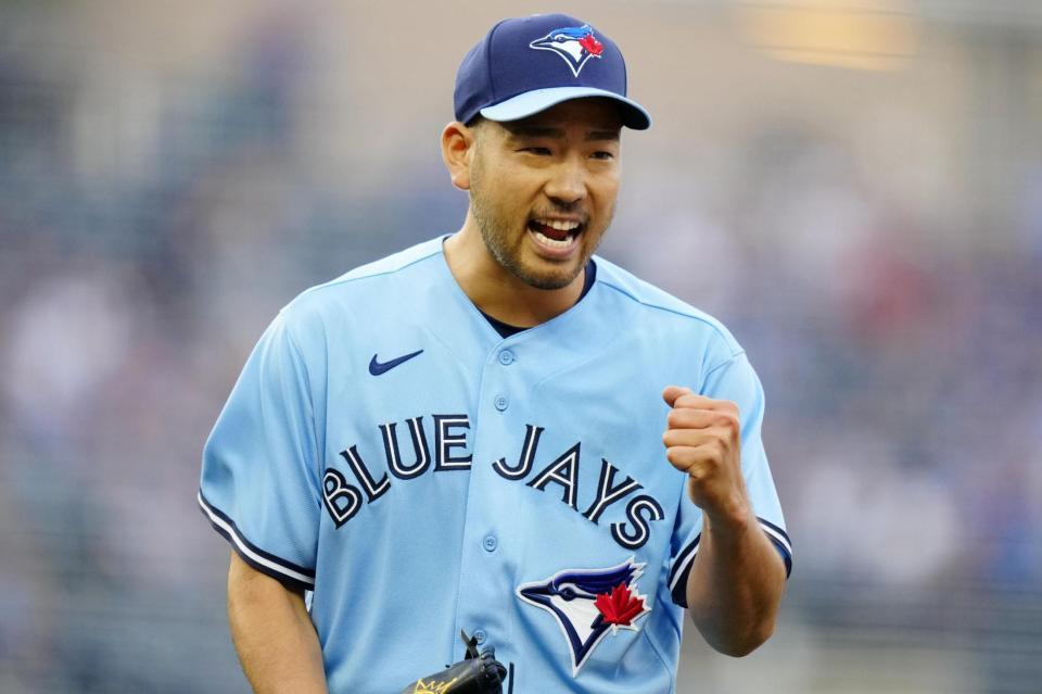 　ロイヤルズ戦に今季初先発し、５回１失点で勝ち投手になった菊池（共同）