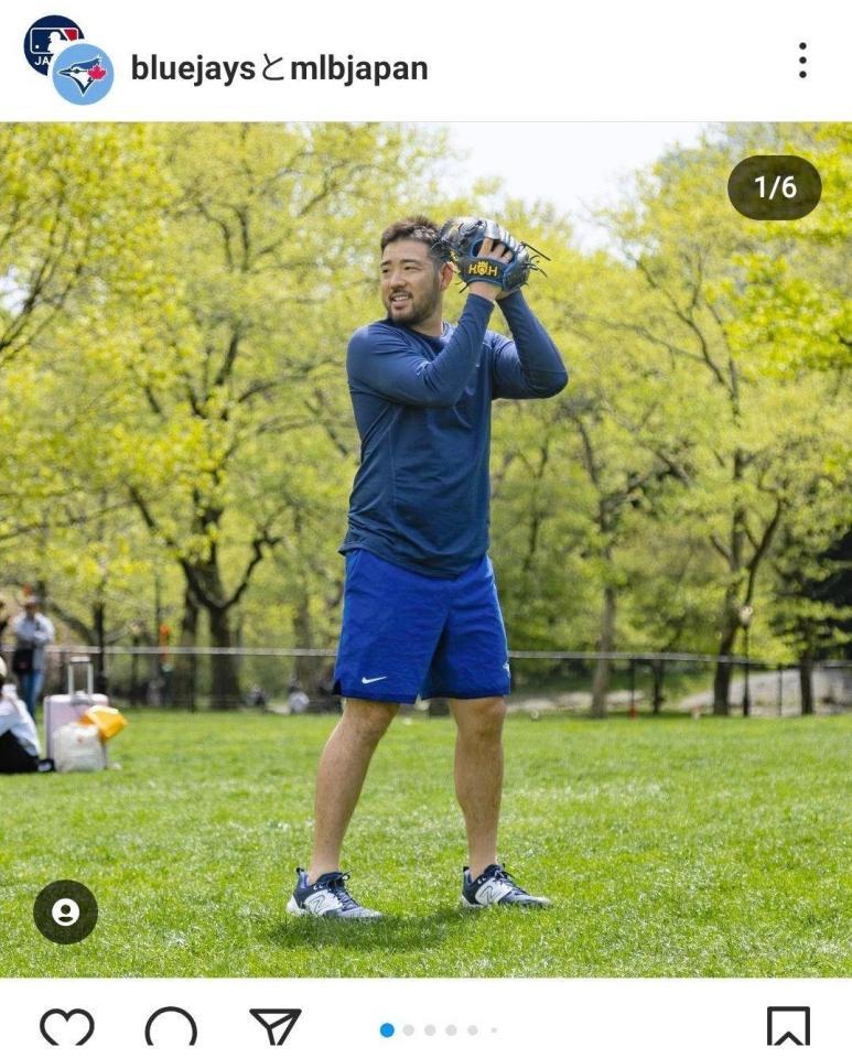 　セントラルパークで調整する菊池雄星。ブルージェイズのインスタグラム（ｂｌｕｅｊａｙｓ）より 
