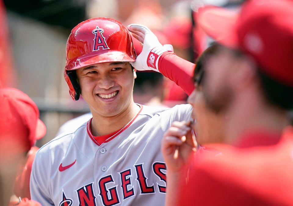 大谷翔平 MLB draft used helmet angels MLBホロ付 - その他