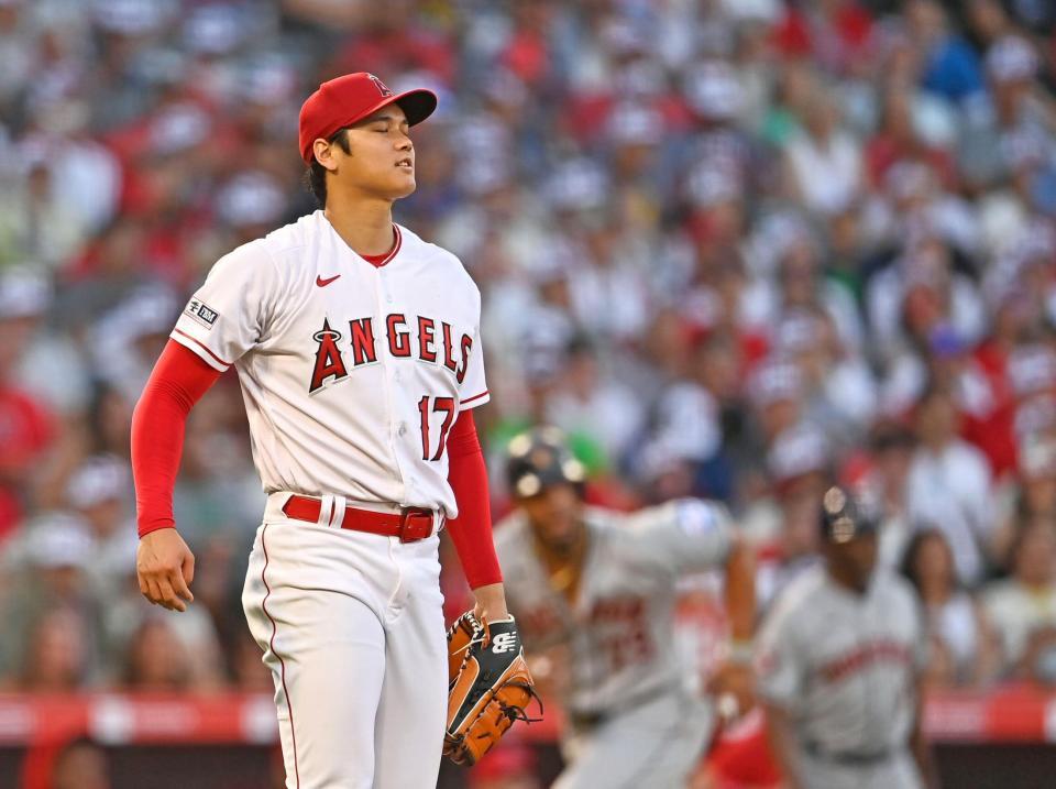 　４回、適時打を許した大谷