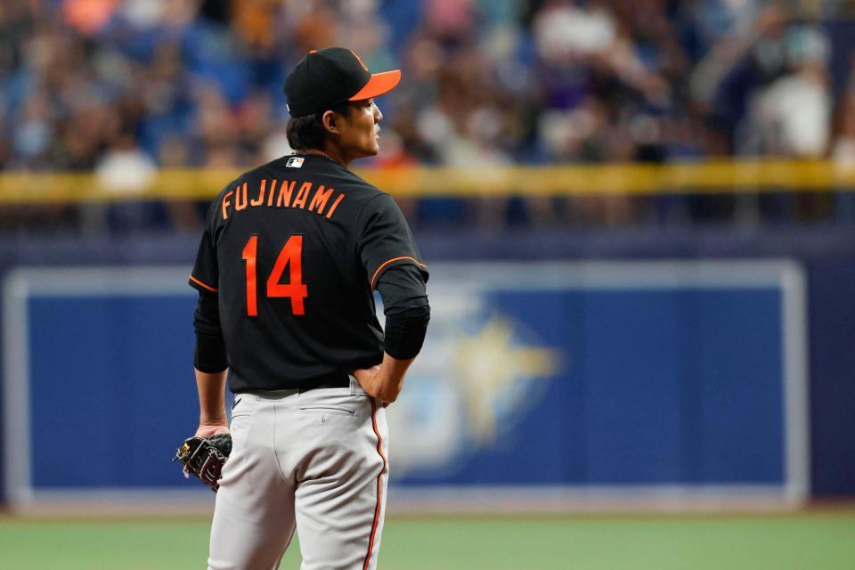 　７回、移籍後初登板し、先頭打者にソロ本塁打を打たれた藤浪