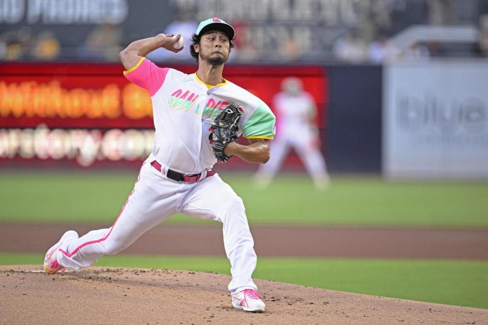 　ドジャース戦に先発したダルビッシュ（共同）