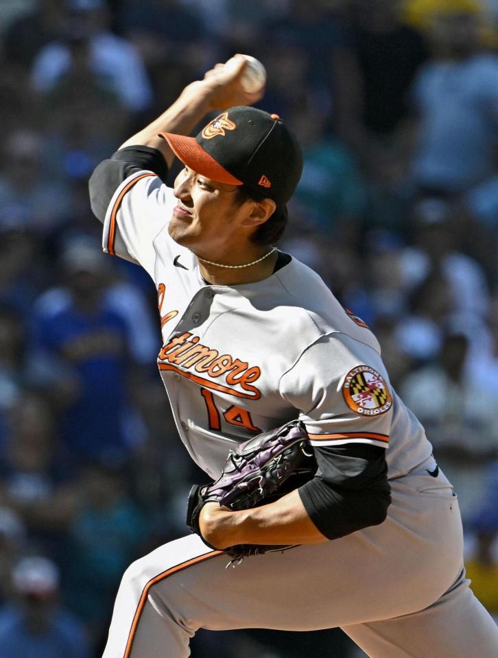 　マリナーズ戦の１０回に登板し、１回を無安打無失点で初セーブを挙げたオリオールズ・藤浪（ゲッティ＝共同）