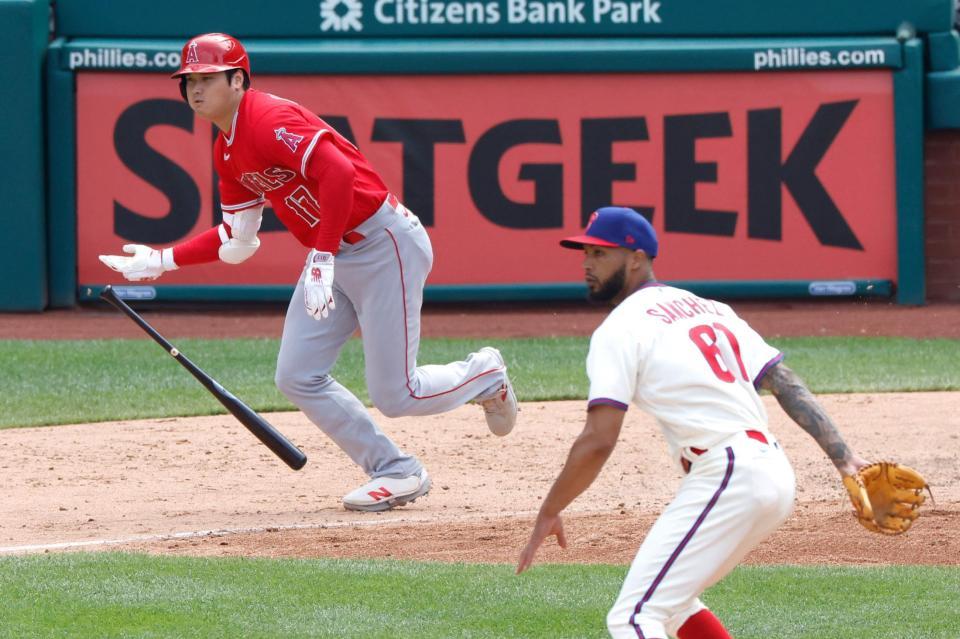 　５回、右前適時打を放つ大谷