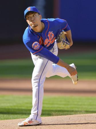 　ダイヤモンドバックス戦に先発し、６回２安打無失点の好投で１１勝目を挙げたメッツ・千賀＝ニューヨーク（ＵＳＡトゥデー・ロイター＝共同）