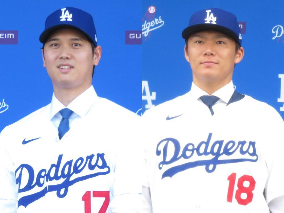 　ドジャースに新加入した大谷（左）と山本