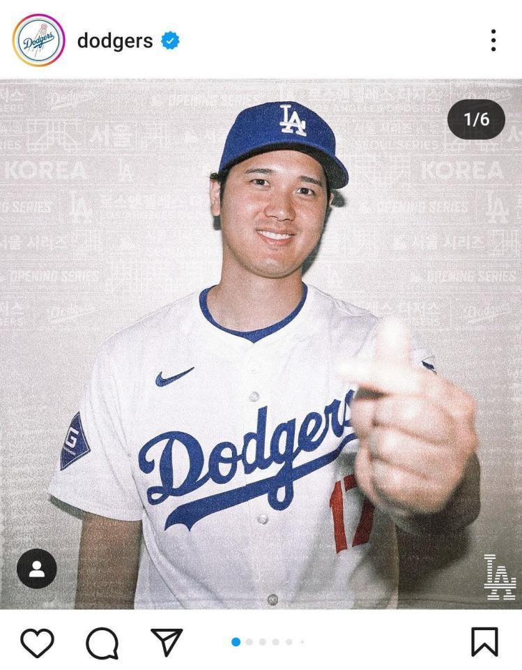 　ドジャースの公式インスタグラム（ｄｏｄｇｅｒｓ）より