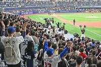 　韓国チームを応援する観客とチアリーダー