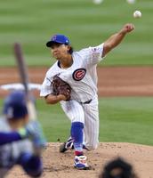 　ドジャース戦に先発し、４回を２安打無失点、３奪三振と好投したカブス・今永（共同）