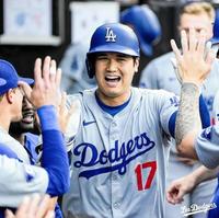 　初回、２４号先頭打者アーチを放った大谷（ロサンゼルス・ドジャース提供）