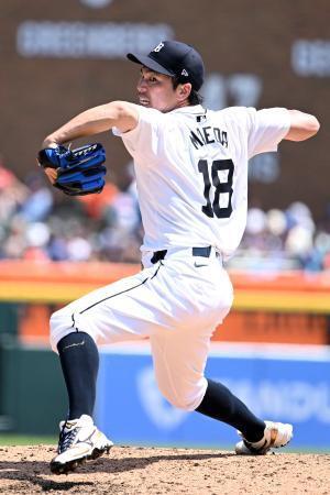 　ドジャース戦に登板したタイガースの前田健太＝１４日、デトロイト（ＵＳＡトゥデー・ロイター＝共同）