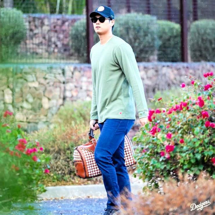 　球団施設に到着した大谷翔平（ロサンゼルス・ドジャース提供）