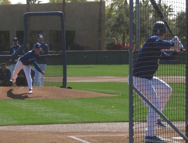 　捕手スミス（手前）らを完ぺきに抑えた山本（撮影・小林信行）