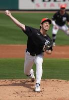 　２回を投げ無安打無失点と好投した前田（共同）