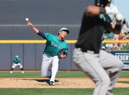 　５回に登板し、１回を無安打無失点だったマリナーズとマイナー契約の藤浪（共同）