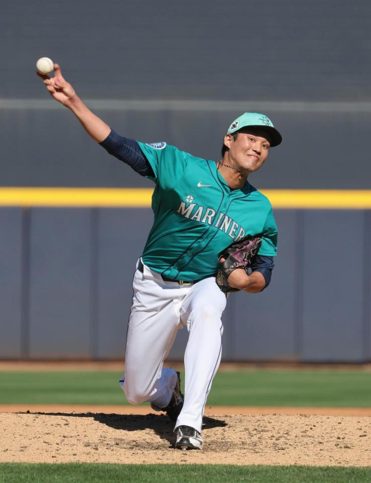 　５回に登板し、１回を無安打無失点だったマリナーズとマイナー契約の藤浪（共同）