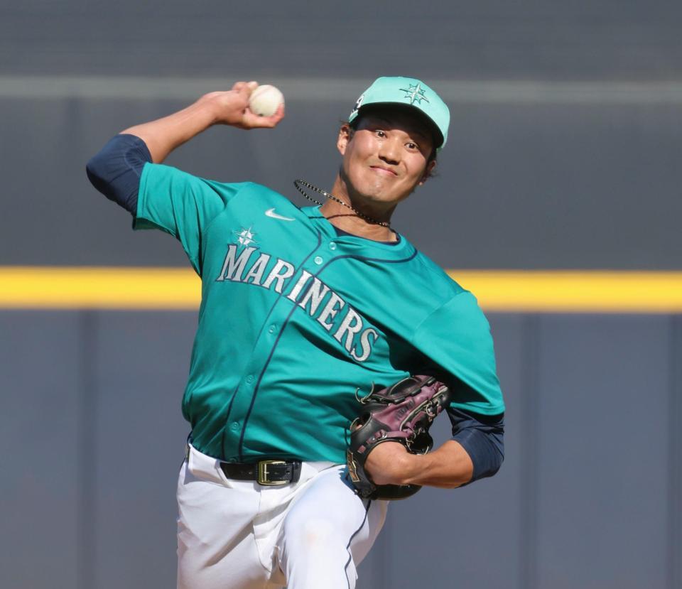 　５回に登板し、１回を無安打無失点だったマリナーズとマイナー契約の藤浪（共同）