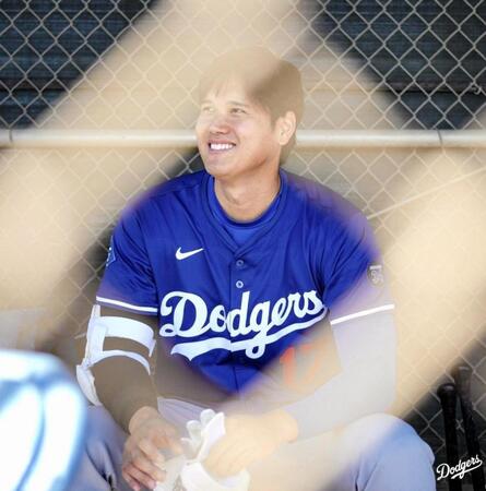笑顔を浮かべる大谷翔平（ロサンゼルス・ドジャース提供）