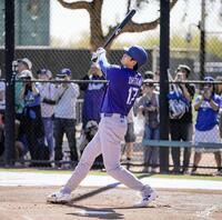 ライブＢＰで快音を響かせる大谷翔平（ロサンゼルス・ドジャース提供）