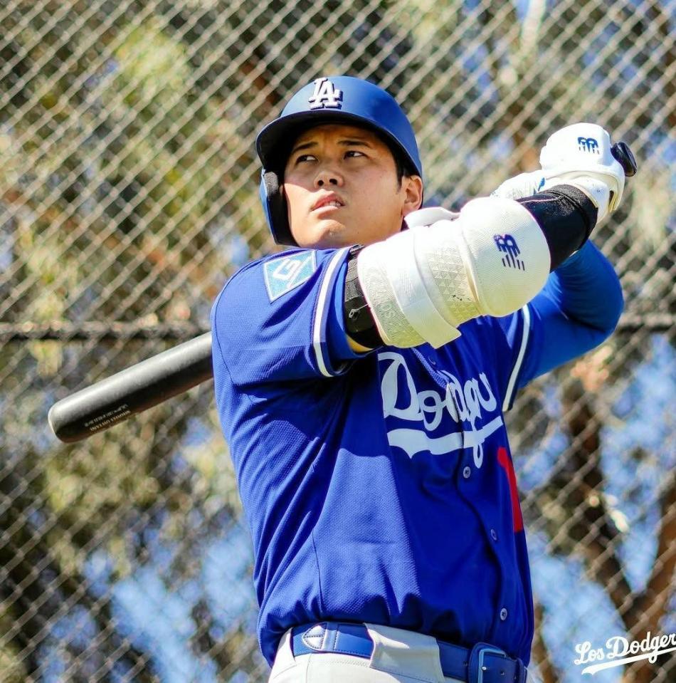 　ライブＢＰで打席に立った大谷（ロサンゼルス・ドジャース提供）