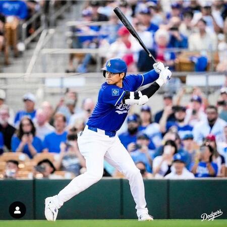　本塁打を放った大谷翔平（ロサンゼルス・ドジャース提供）