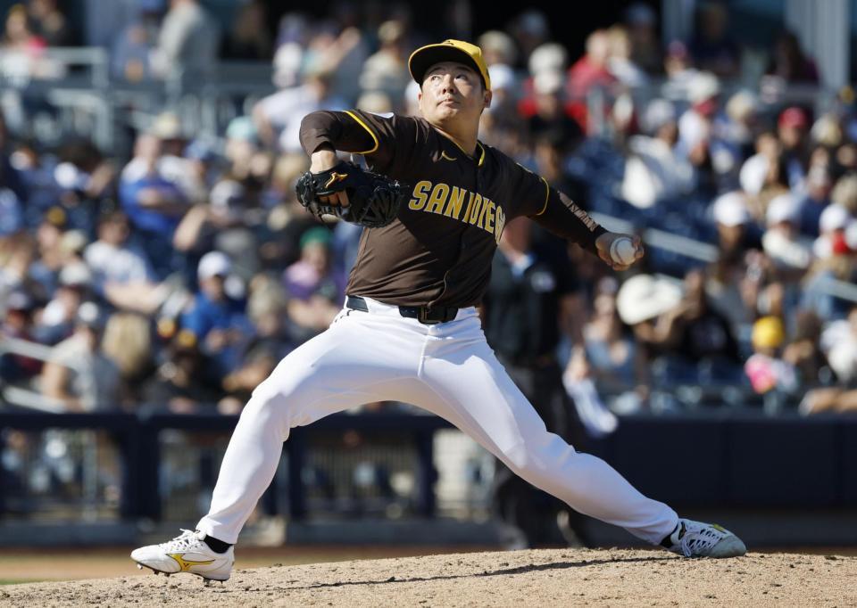 　ガーディアンズ戦の７回に登板し、１回を１安打無失点だった松井（共同）