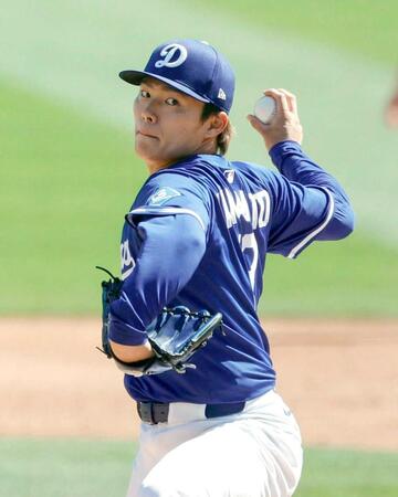 　ダイヤモンドバックス戦に先発し、５回を投げ４安打１失点だったドジャース・山本（共同）