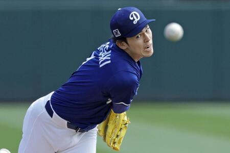 　ガーディアンズ戦でオープン戦に初先発し、４回１安打無失点だったドジャース・佐々木＝グレンデール（共同）