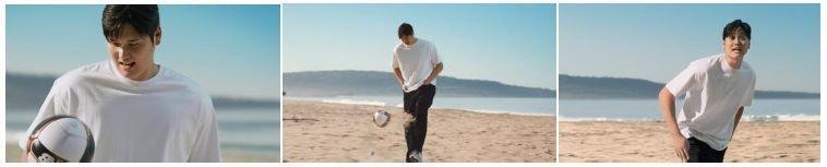 ロサンゼルスの美しいビーチで、大谷翔平選手のピュアな素顔が垣間みえる（伊藤園提供）