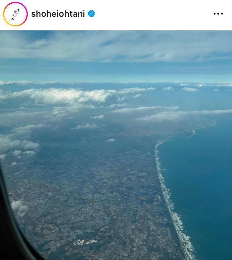 　羽田空港到着直前の機内からの景色。大谷翔平のインスタグラム＠ｓｈｏｈｅｉｏｈｔａｎｉより  