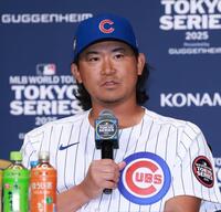 　会見する今永（撮影・金田祐二）