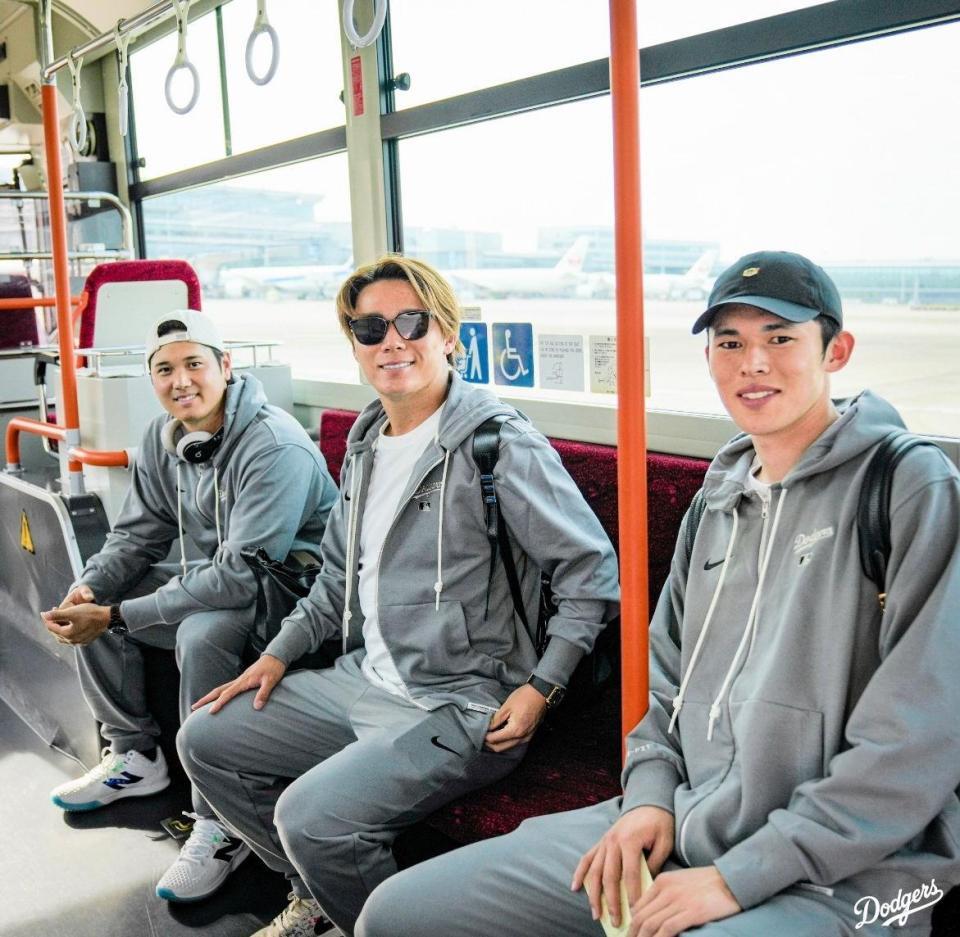 　（左から）大谷、山本、佐々木（ロサンゼルス・ドジャース提供）