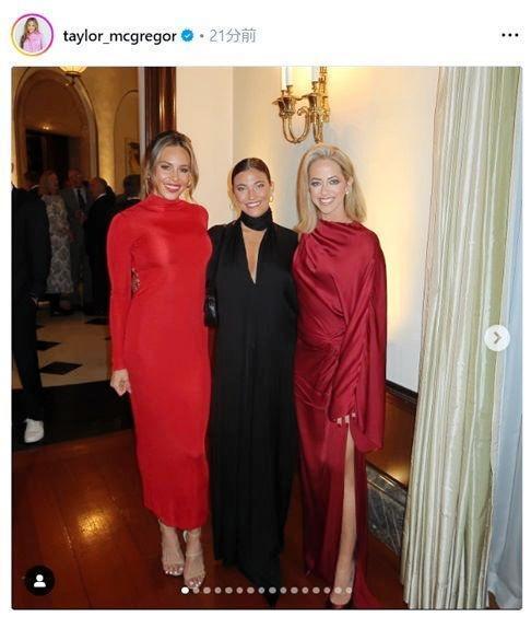 　赤いドレスに身を包んだテイラー・マクレガーさん（左）。自身のインスタグラム（ｔａｙｌｏｒ＿ｍｃｇｒｅｇｏｒ）より 