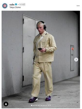 　球場入りするピート・クロウアームストロング。カブスの球団公式インスタグラム（ｃｕｂｓ）より