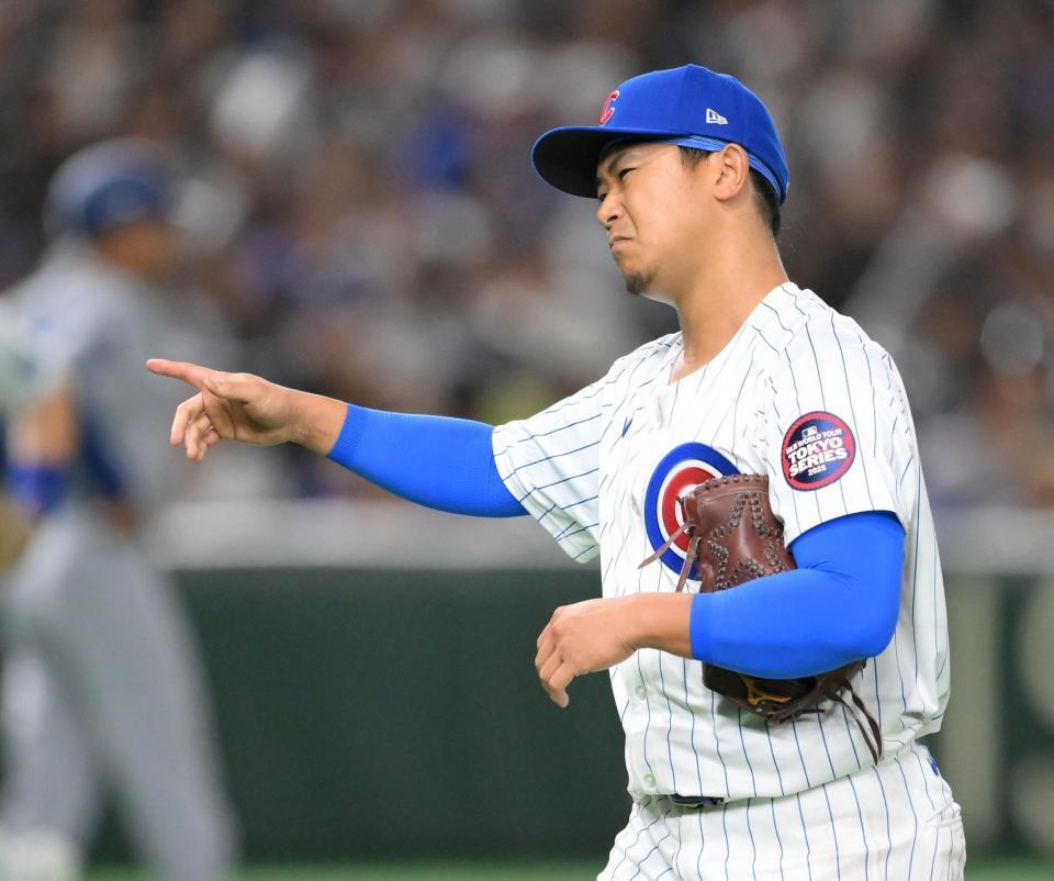 　４回、ピンチを切り抜け苦い表情の今永（撮影・伊藤笙子）