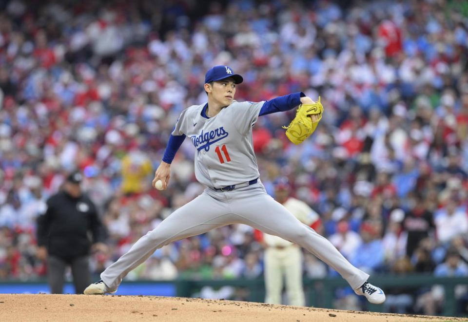 　先発した佐々木。４回０／３を３安打１失点でメジャー初勝利はならなかった（共同）