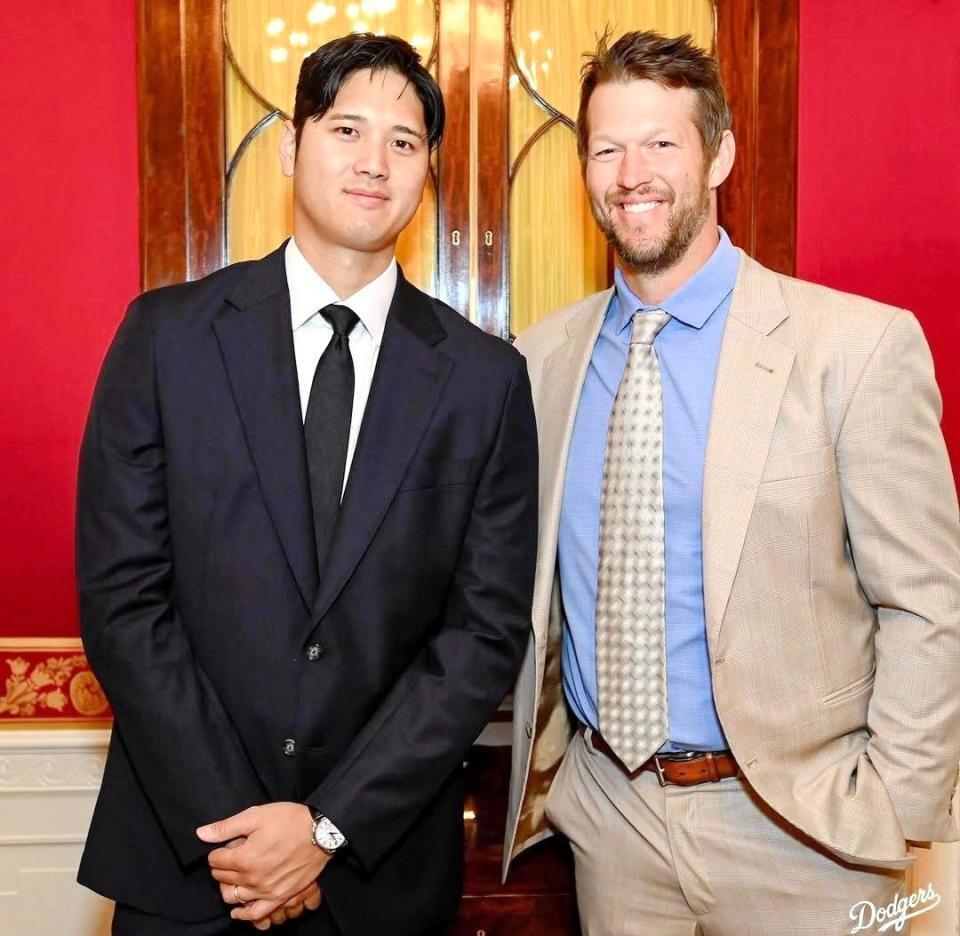 　ホワイトハウスを訪問した大谷とカーショー（ロサンゼルス・ドジャース提供）